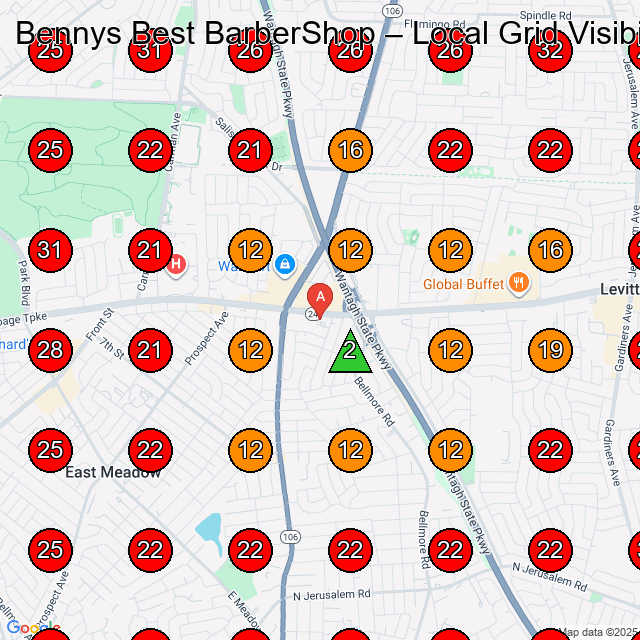 Bennys Best BarberShop GeoGrid visibility map for Barber Shop in Levittown